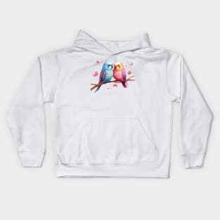 Valentine Kissing Budgerigar Bird Couple Kids Hoodie